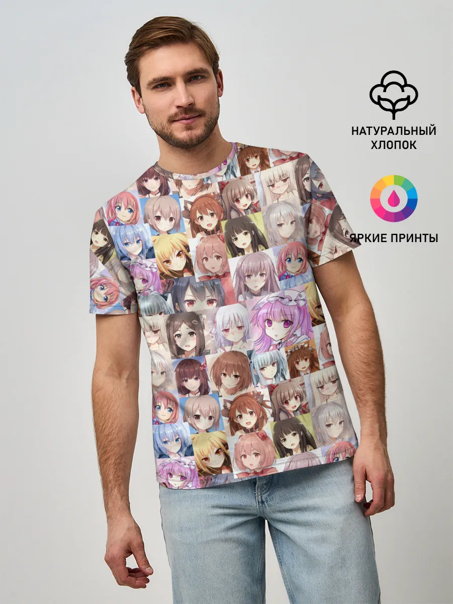 Мужская базовая футболка / MANY FACES OF ANIME GIRLS monochrome
