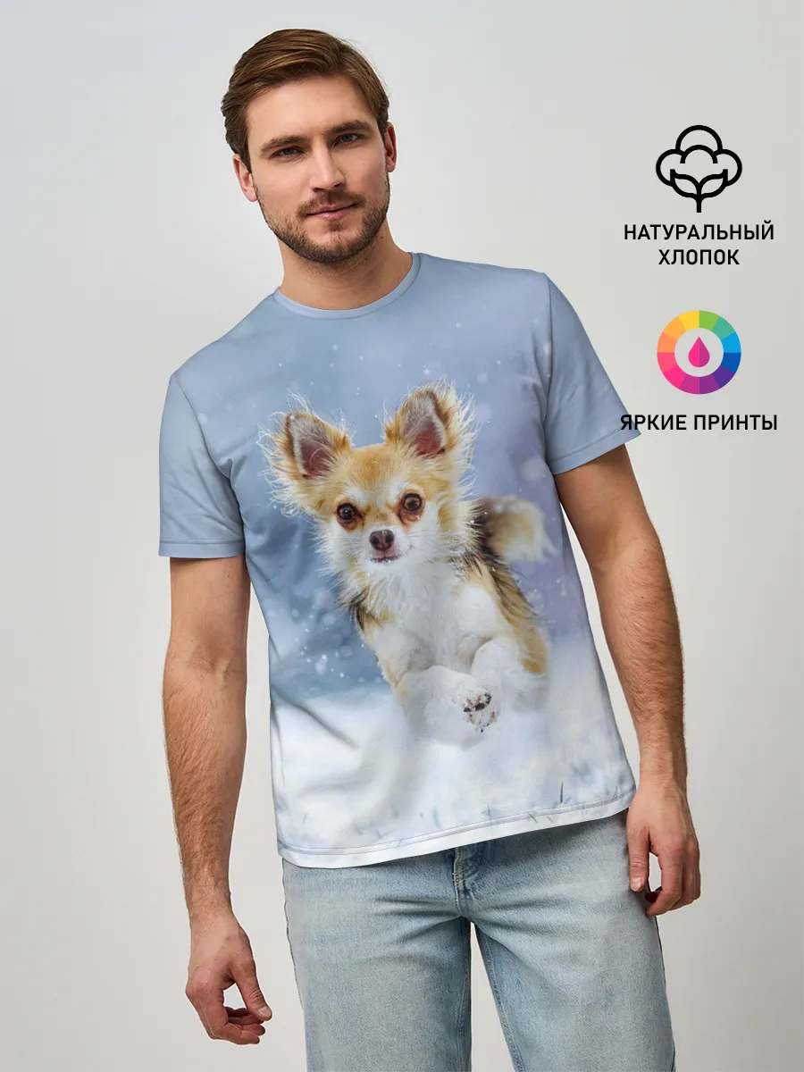 Мужская базовая футболка / Чихуахуа в снегу