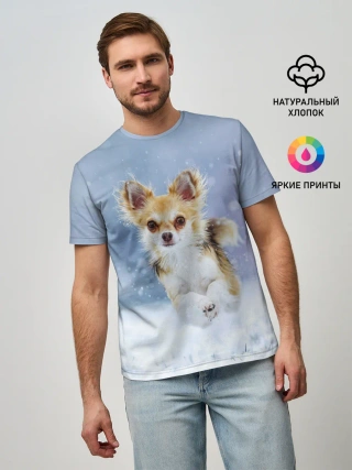 Мужская базовая футболка / Чихуахуа в снегу