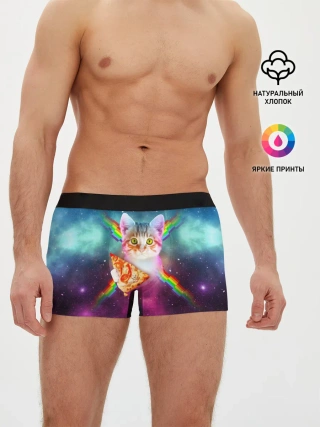 Мужские трусы боксеры / Кот с радугой и пиццей