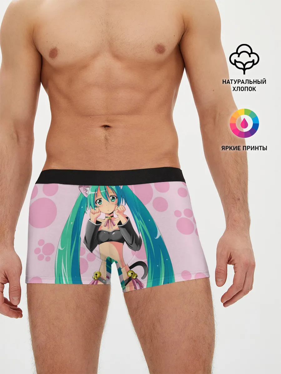 Мужские трусы боксеры / Хатсуне Мику на розовом фоне