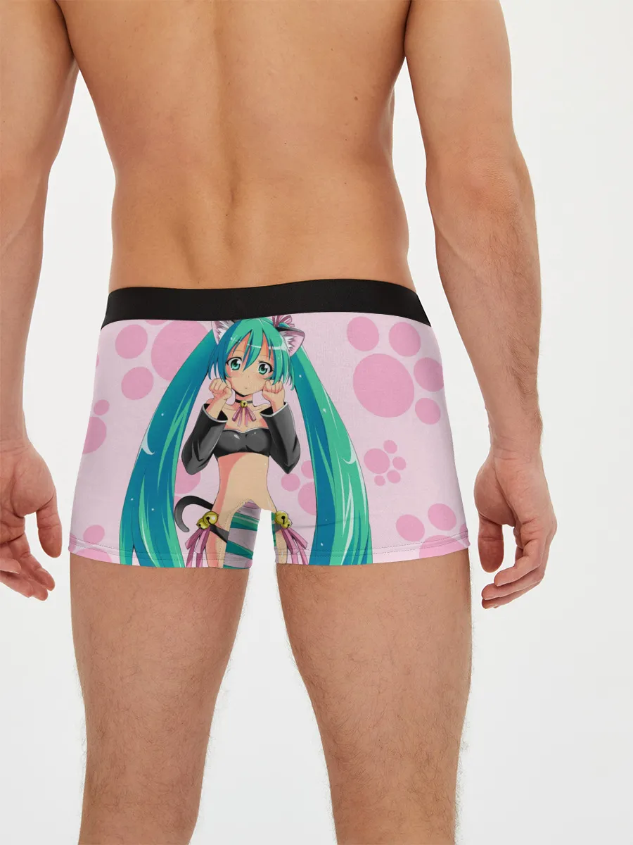 Мужские трусы боксеры / Хатсуне Мику на розовом фоне