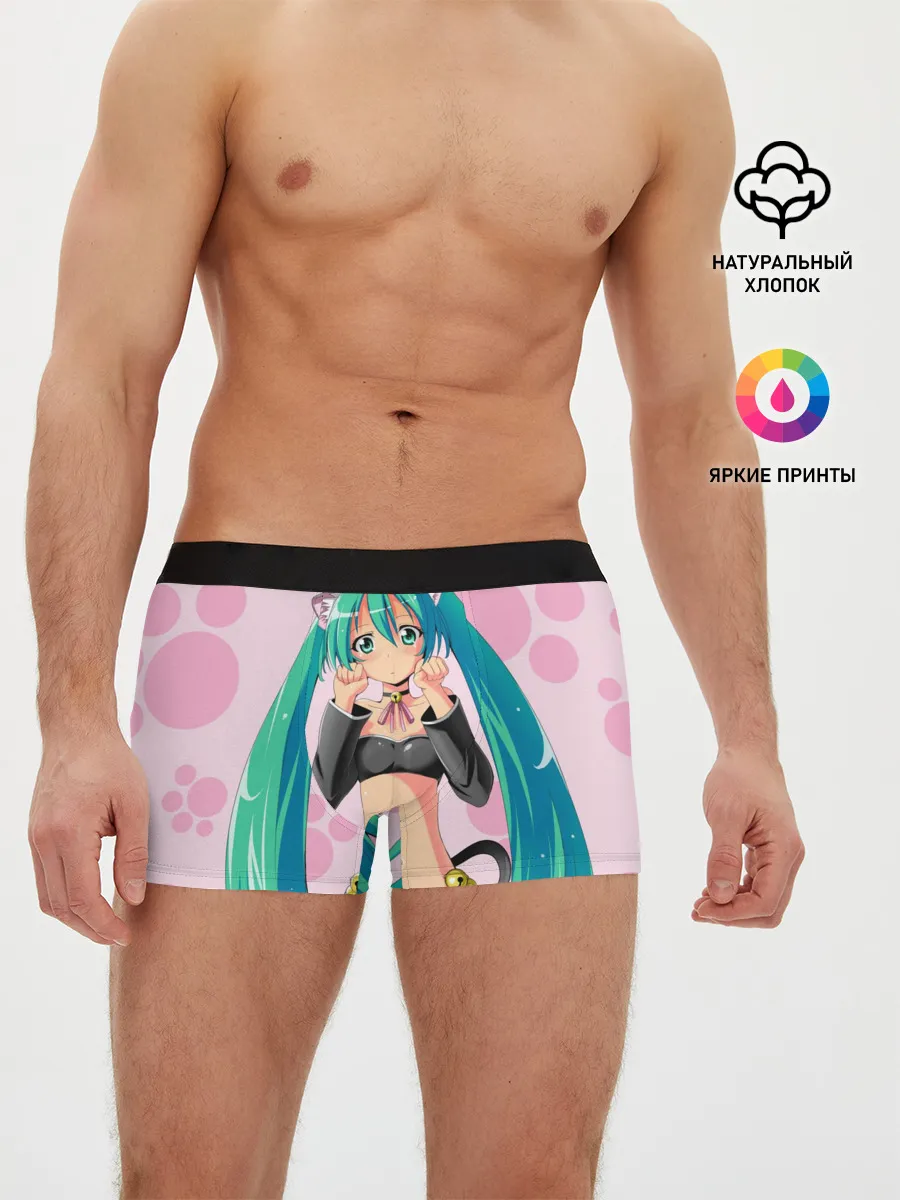 Мужские трусы боксеры / Хатсуне Мику на розовом фоне