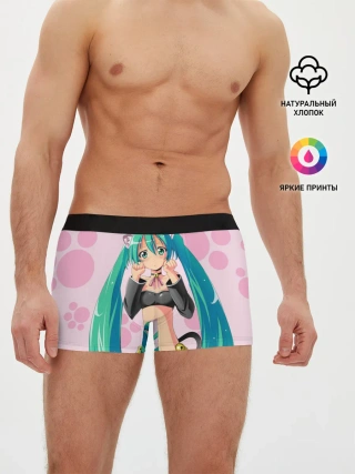 Мужские трусы боксеры / Хатсуне Мику на розовом фоне