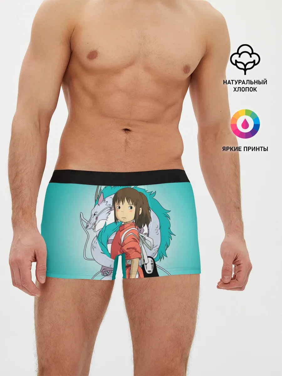 Мужские трусы боксеры / Тихиро и Хаку зеленый фон