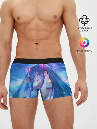 Мужские трусы боксеры / Miku на фоне космоса
