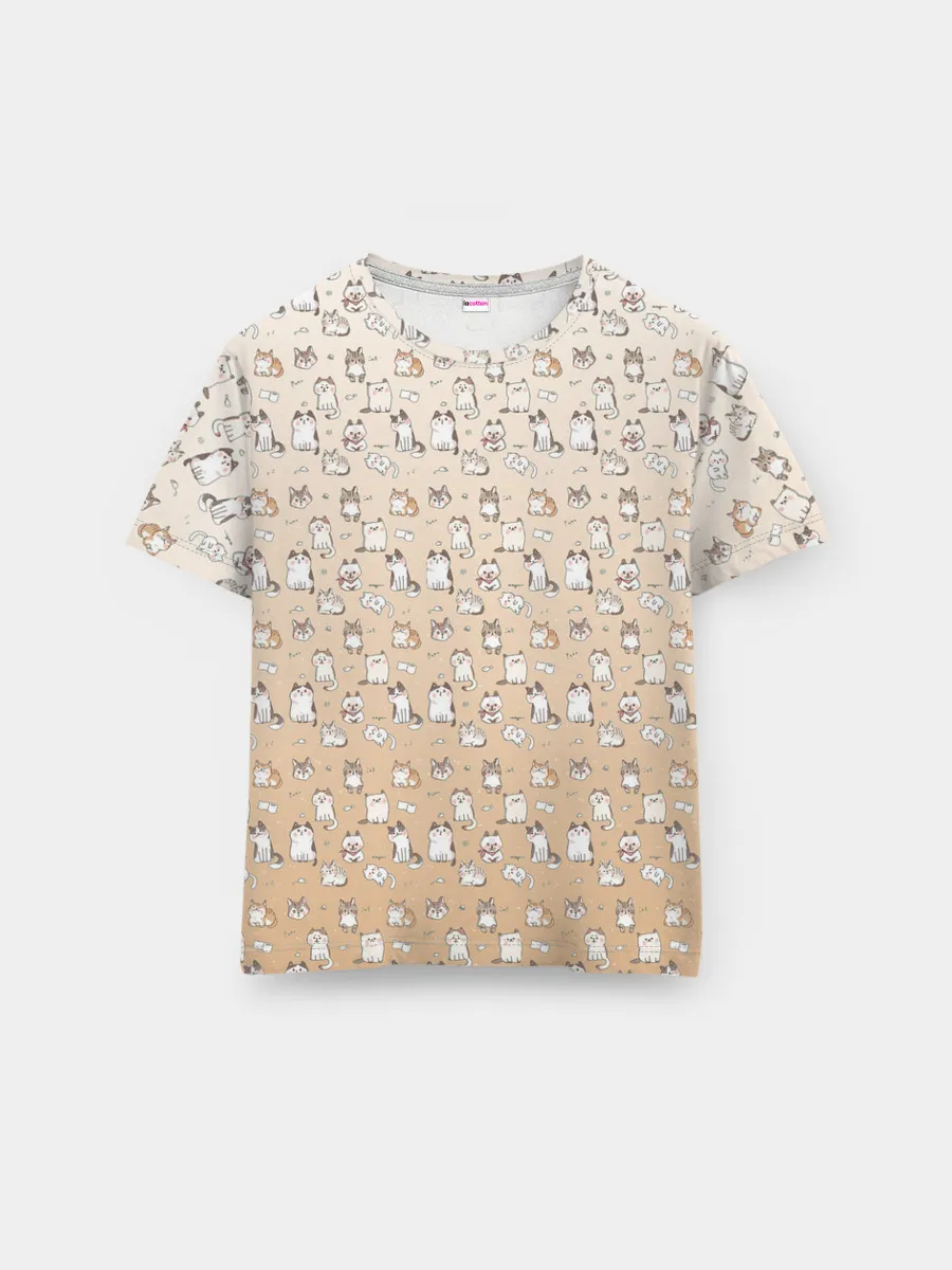 Мужская базовая футболка / много котиков узор