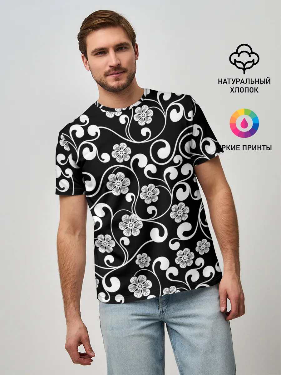 Мужская базовая футболка / Векторные цветы