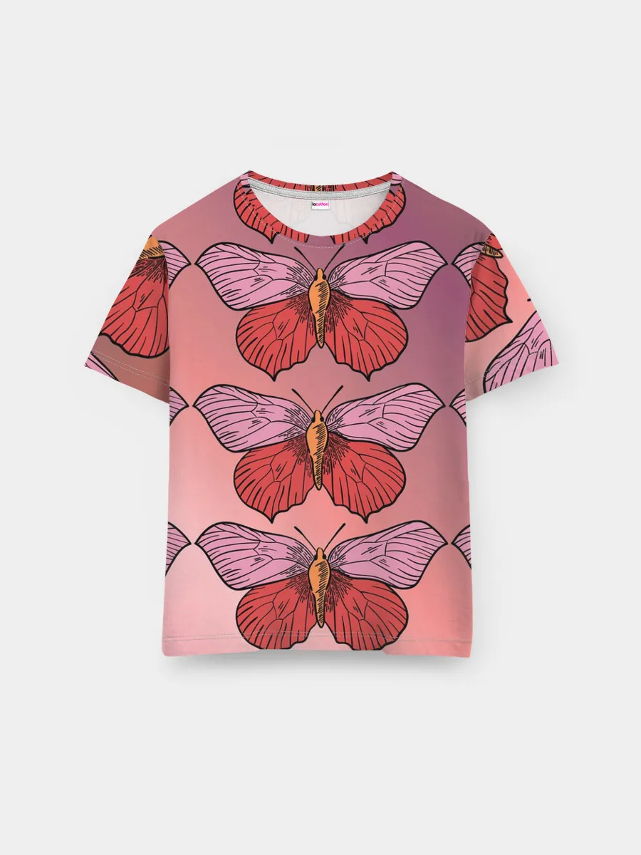 Мужская базовая футболка / Розовый принт с бабочками
