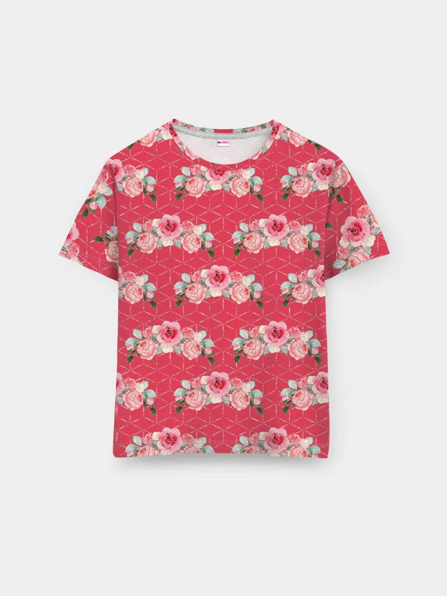 Мужская базовая футболка / Красные розы паттерн