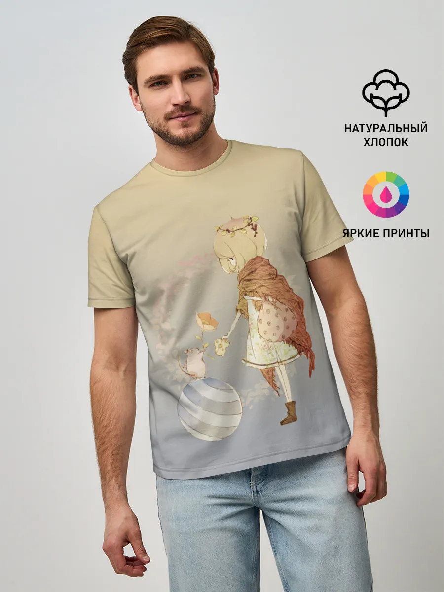 Мужская базовая футболка / девочка и мышка друзья