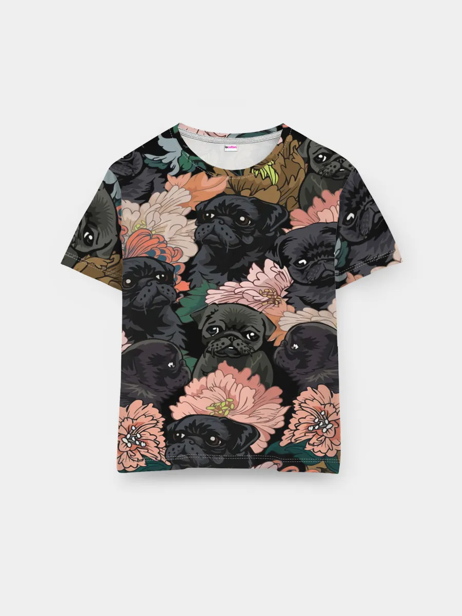 Мужская базовая футболка / Мопсы и Цветы
