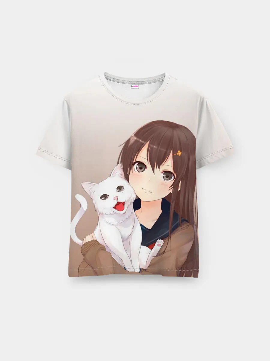 Мужская базовая футболка / Девочка и белый кот аниме