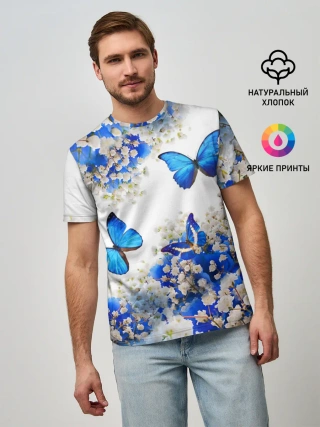 Мужская базовая футболка / Butterfly | Blue White