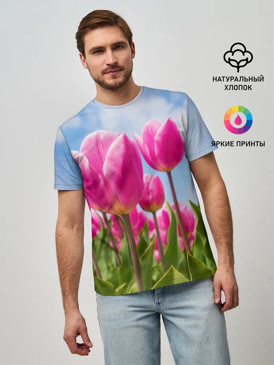 Мужская базовая футболка / Розовые тюльпаны