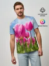 Мужская базовая футболка / Розовые тюльпаны