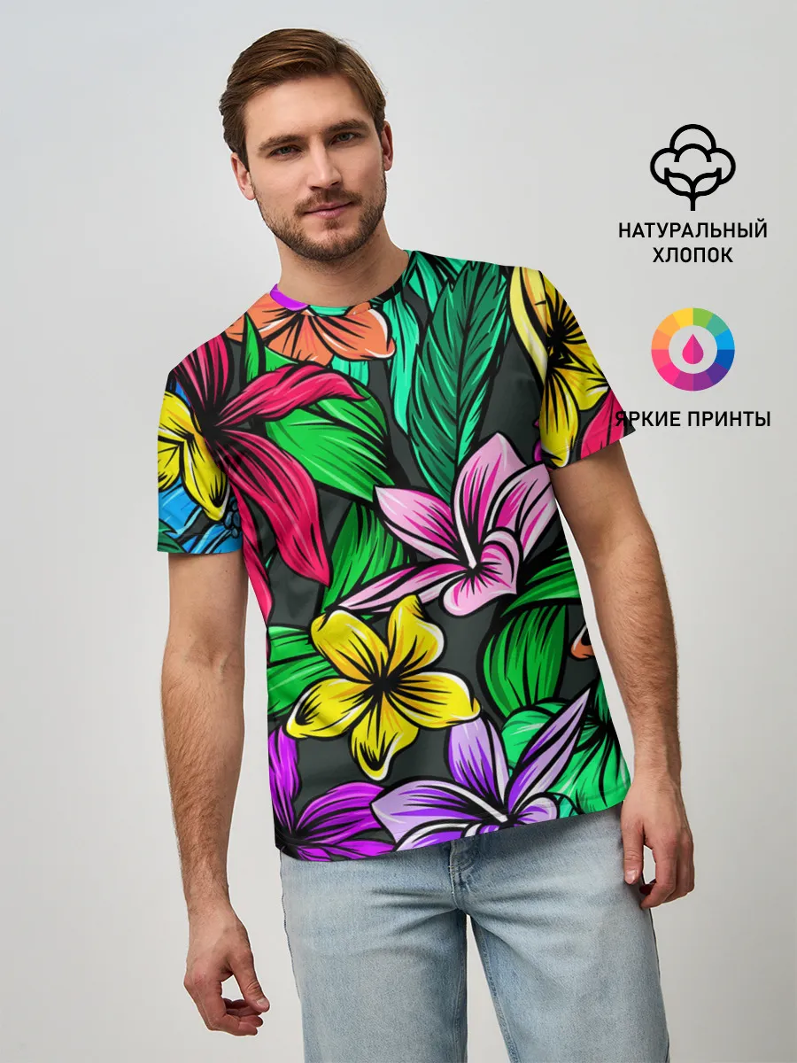 Мужская базовая футболка / Цветочный фон | Пляжная