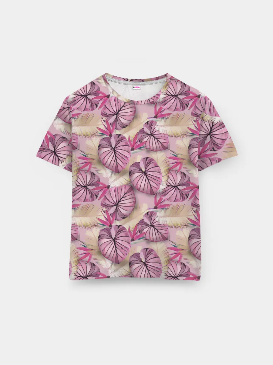 Мужская базовая футболка / Розовый тропический узор