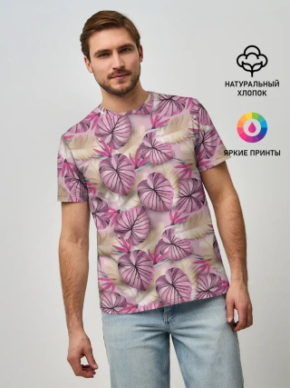 Мужская базовая футболка / Розовый тропический узор