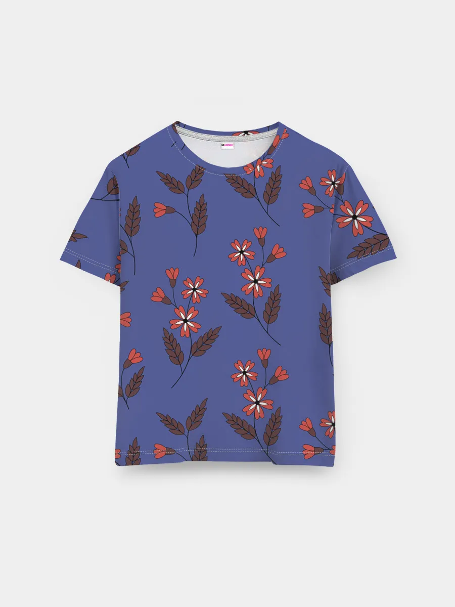 Мужская базовая футболка / Цветы на синем фоне