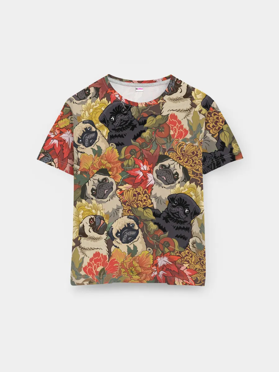 Мужская базовая футболка / Мопсики | Цветочки