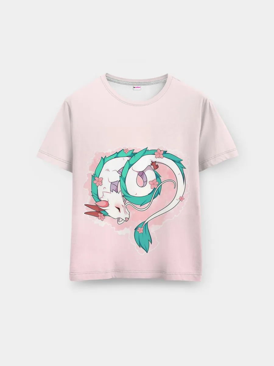 Мужская базовая футболка / Спящий дракон Хаку чиби цветы