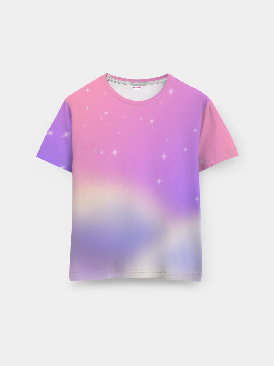 Мужская базовая футболка / Звёздное небо розовый закат