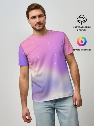Мужская базовая футболка / Звёздное небо розовый закат