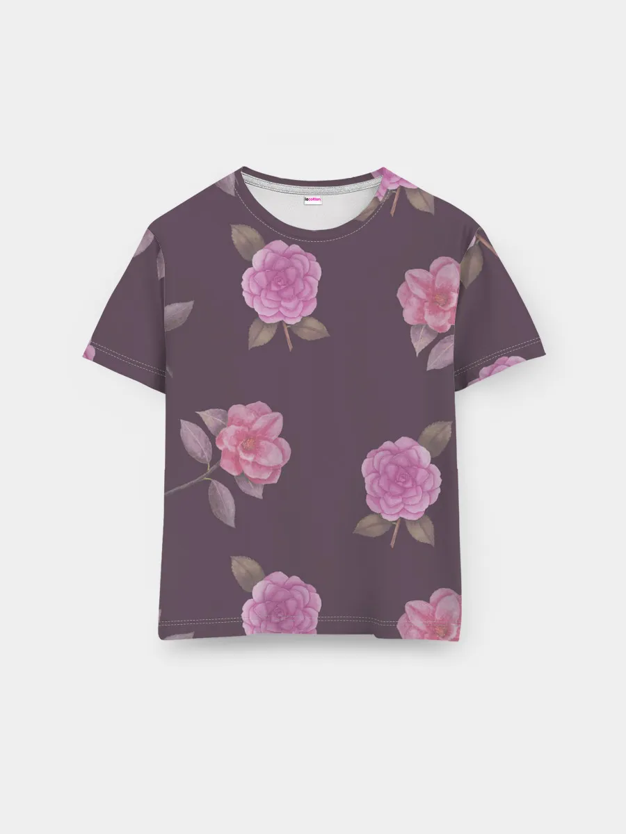 Мужская базовая футболка / Камелии на вишневом фоне