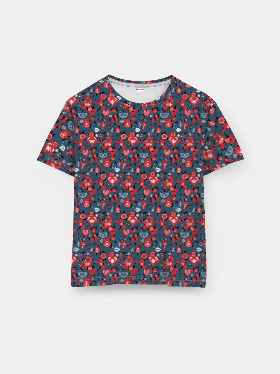 Мужская базовая футболка / Лесной узорный паттерн