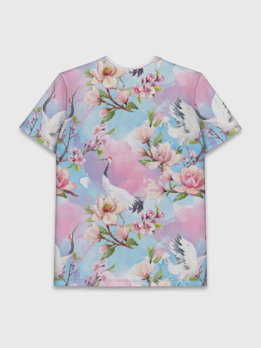 Мужская базовая футболка / Узор с журавлями