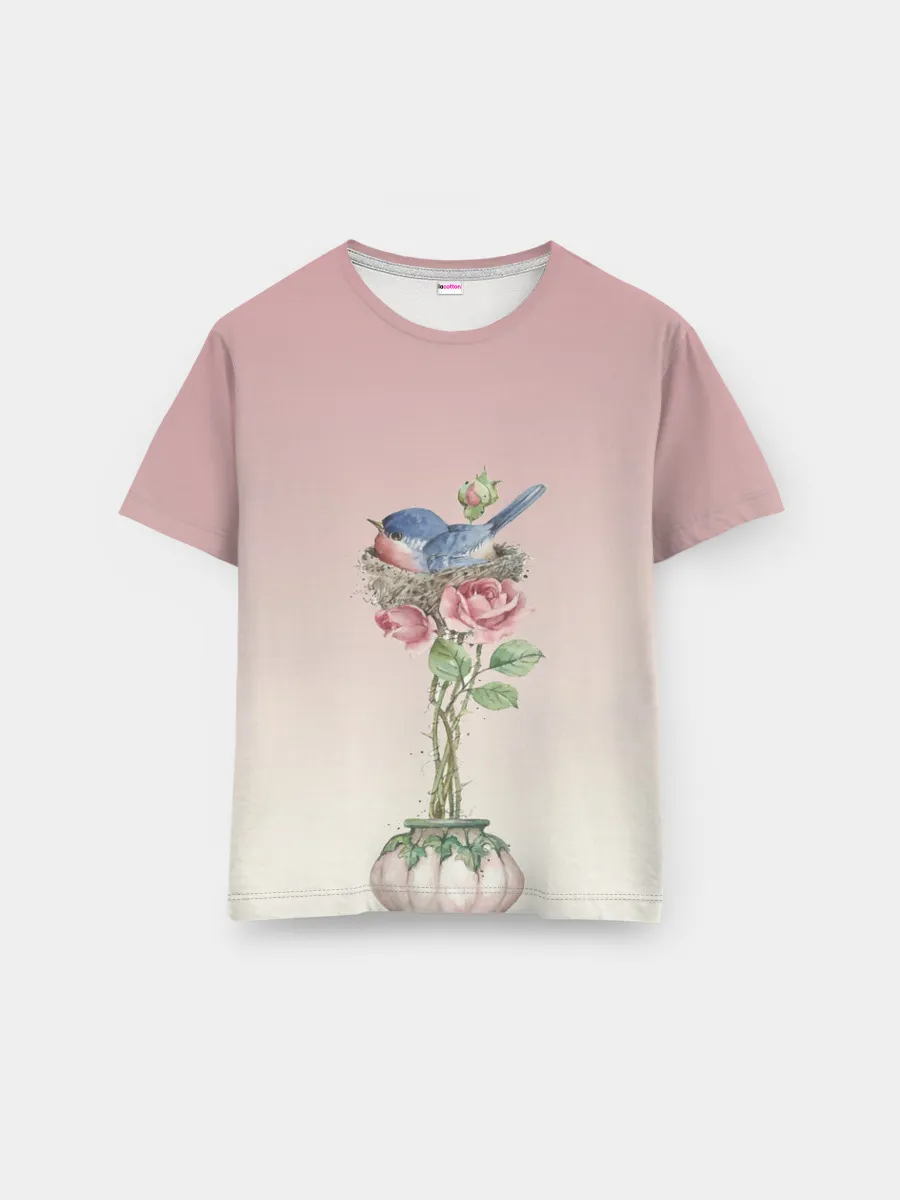 Мужская базовая футболка / Птичка в гнезде роза
