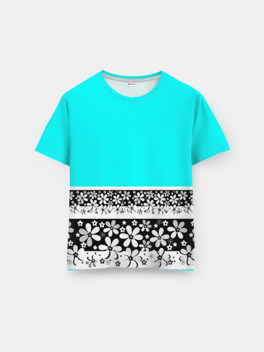 Мужская базовая футболка / Цветочный бирюзовый узор