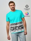 Мужская базовая футболка / Цветочный бирюзовый узор