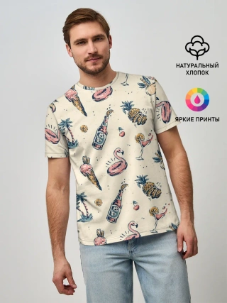 Мужская базовая футболка / Винтажный Гавайский Рисунок