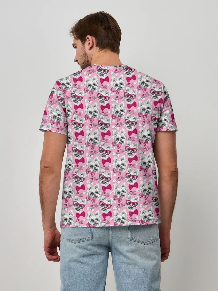 Мужская базовая футболка / Йоркширский Терьер на Розовом Фоне