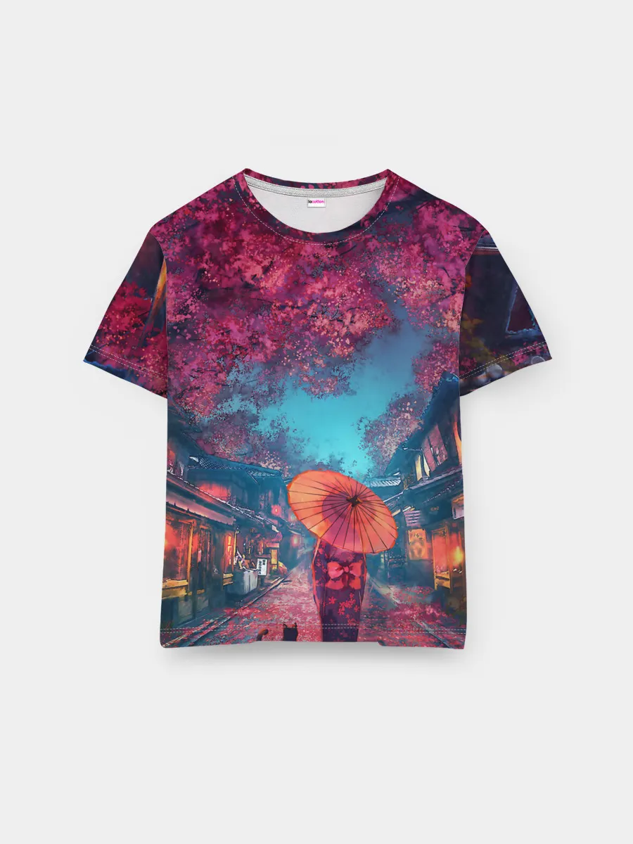 Мужская базовая футболка / Фестиваль сакуры кот и гейша