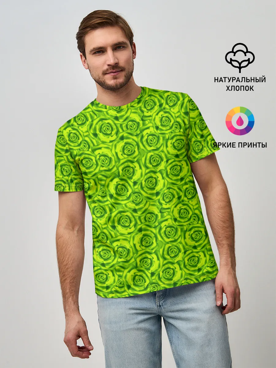 Мужская базовая футболка / Неоновый цветочный узор