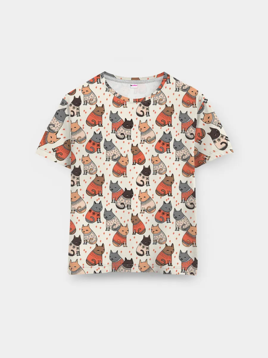 Мужская базовая футболка / Коты в Свитерах Паттерн