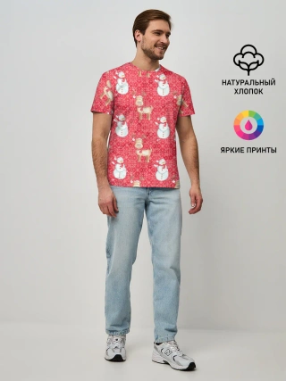 Мужская базовая футболка / Снеговики и олени