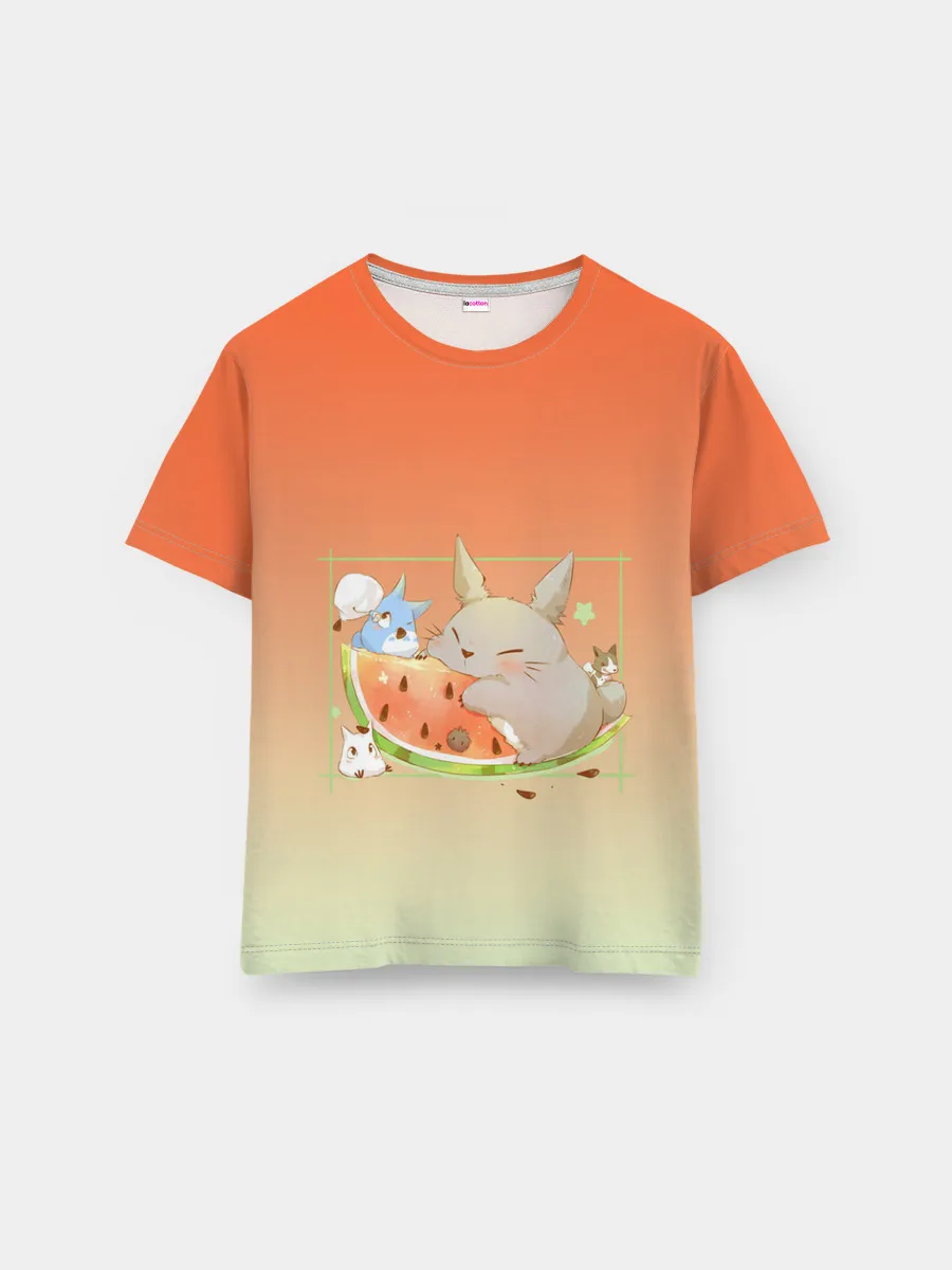 Мужская базовая футболка / Семейство Тоторо ест арбуз