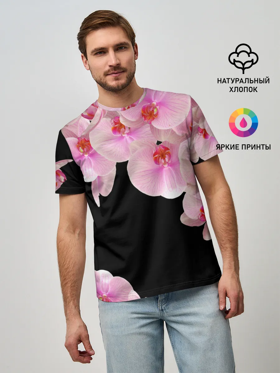 Мужская базовая футболка / Орхидеи в ночи
