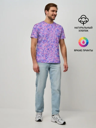 Мужская базовая футболка / Сиреневая пиксельная абстракция
