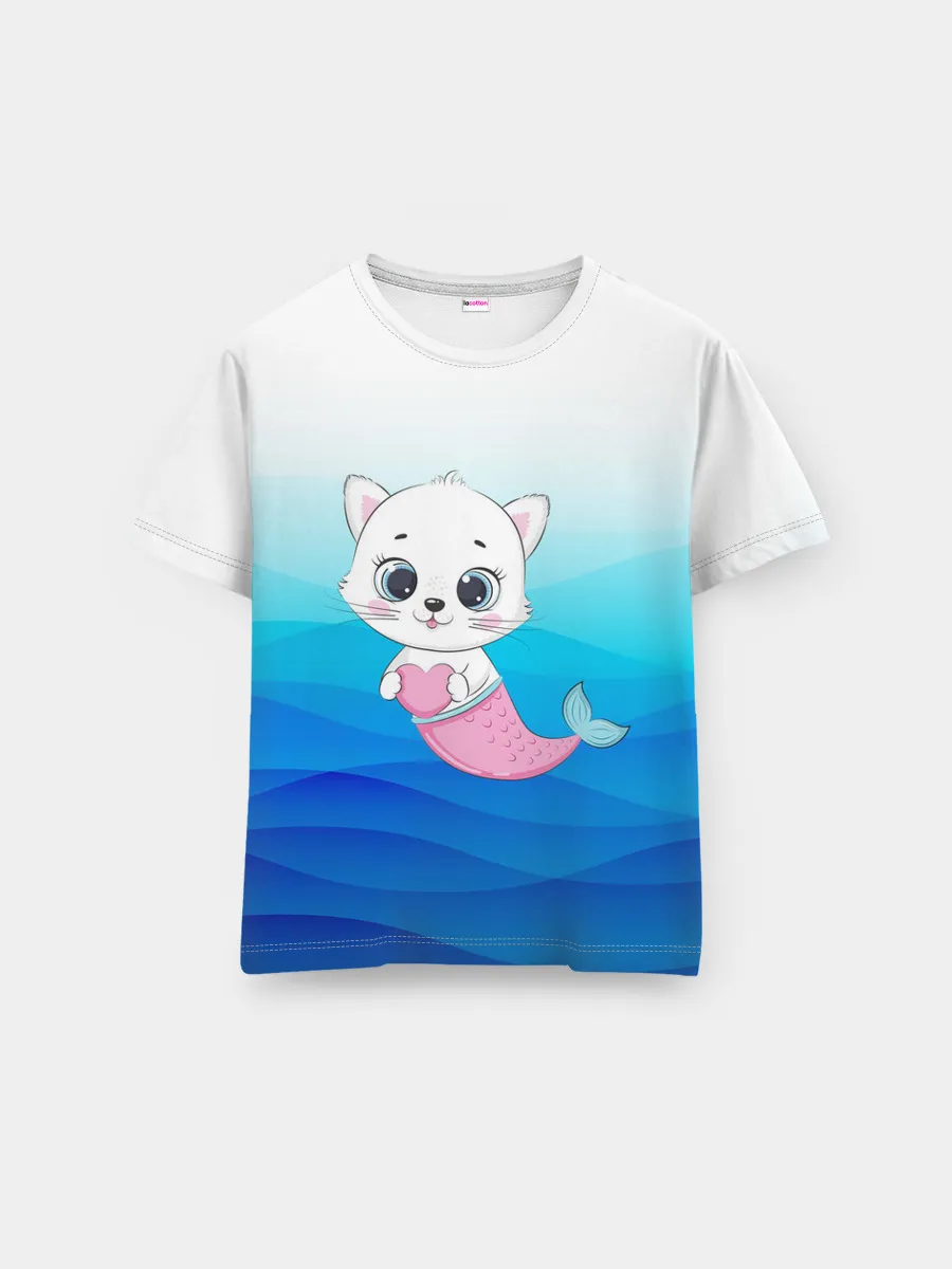 Мужская базовая футболка / Котик русалочка | Русалка с сердечком