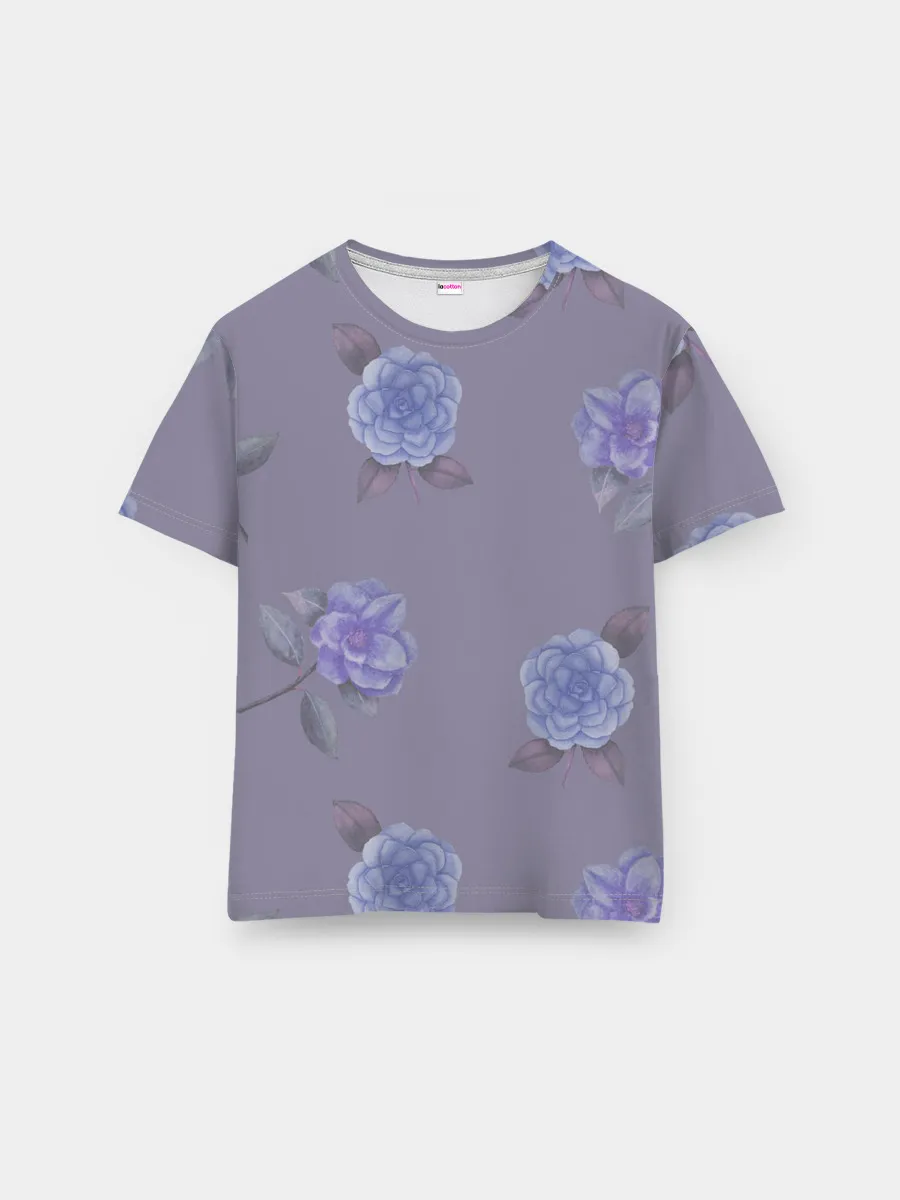 Мужская базовая футболка / Голубые камелии на сером