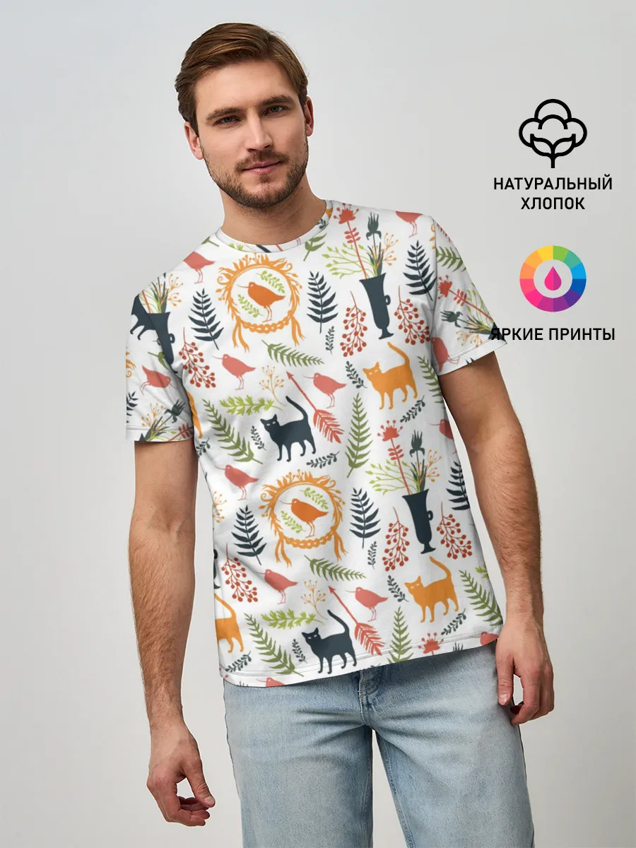 Мужская базовая футболка / О кошках и птичках