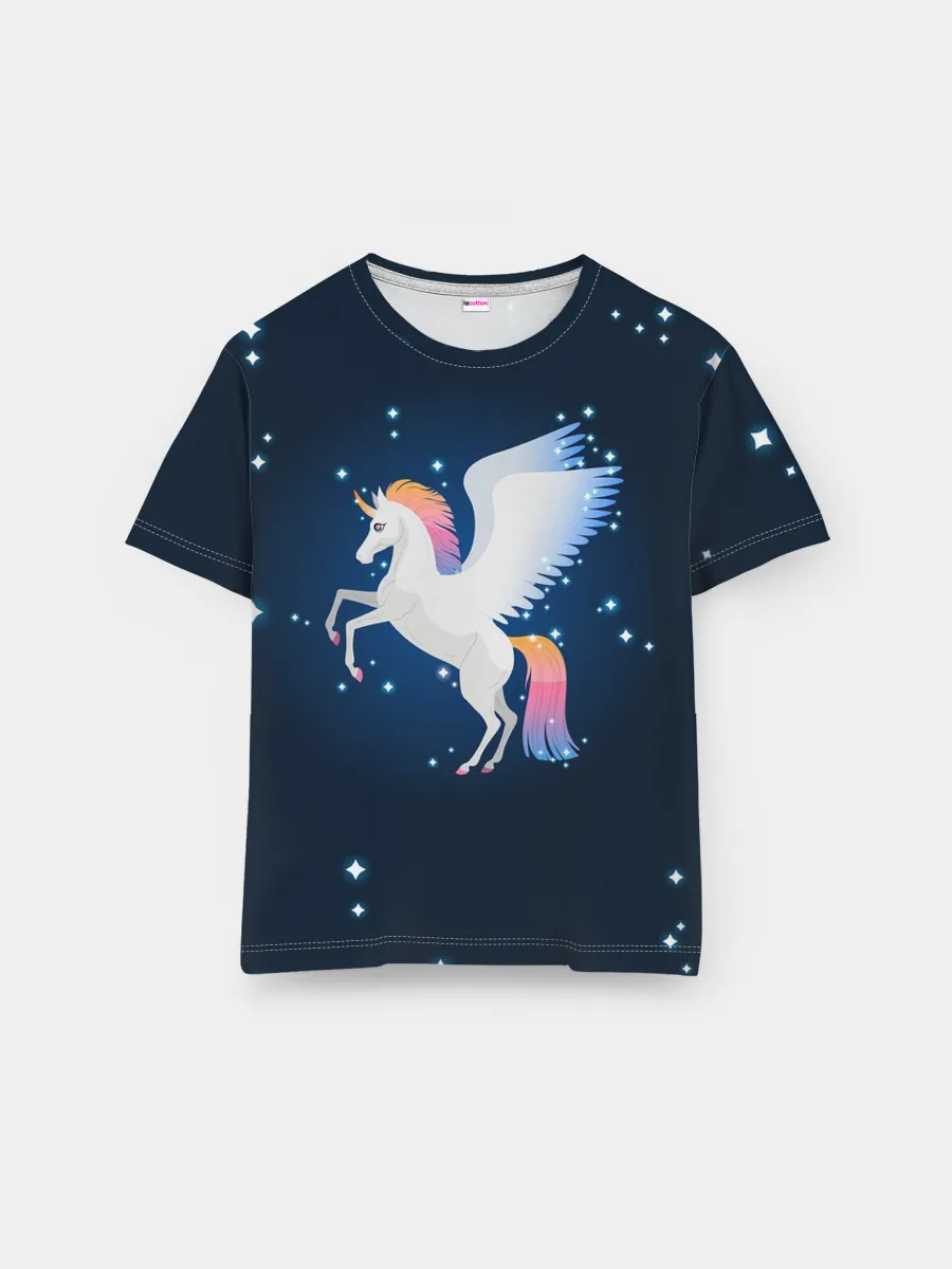 Мужская базовая футболка / Милый пегас единорог с радужной гривой
