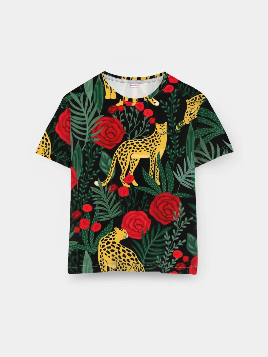 Мужская базовая футболка / Леопарды и цветы