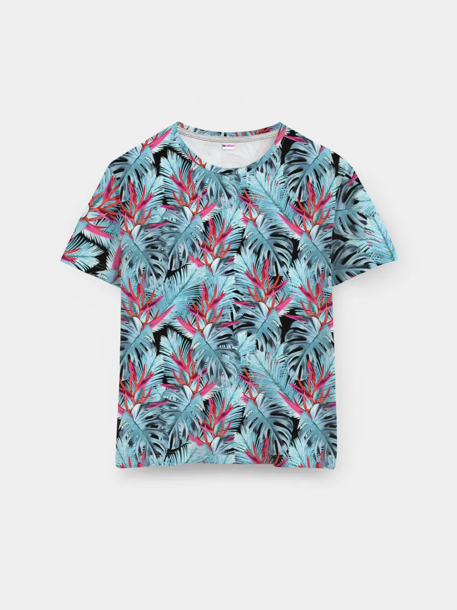 Мужская базовая футболка / Розово-голубой тропический