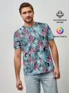 Мужская базовая футболка / Розово-голубой тропический